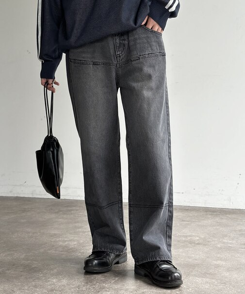 シームポケットワイドデニムパンツ