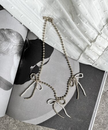 ボールチェーンパールMIX3連ネックレス