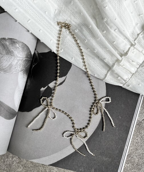 ボールチェーンパールMIX3連ネックレス