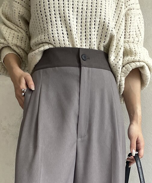 ウエスト配色タックパンツ