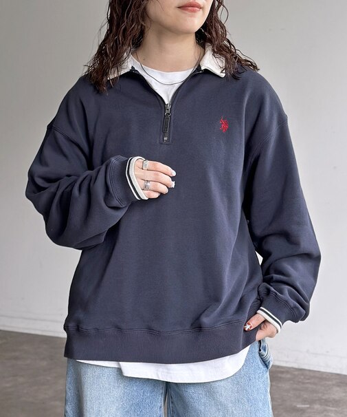 【U.S. POLO ASSN.】裏毛襟ハーフジッププルオーバー