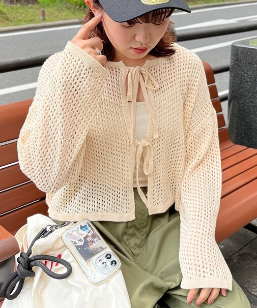 リボン付き2WAYメッシュニット