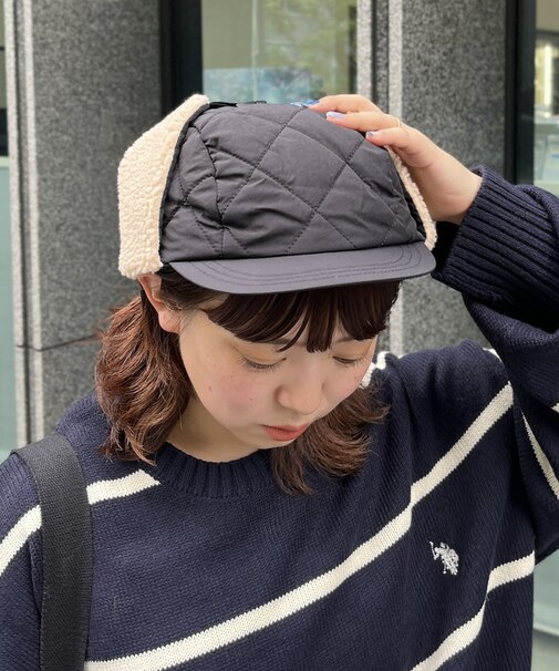 キルティング×ボアフライトキャップ