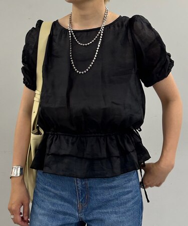 【SHENERY】シアーリネンギャザーブラウス