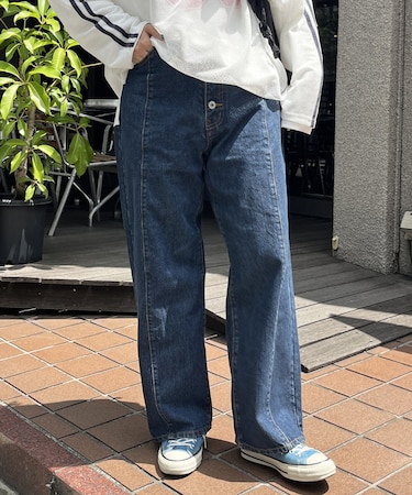 ボタンフライワイドデニム