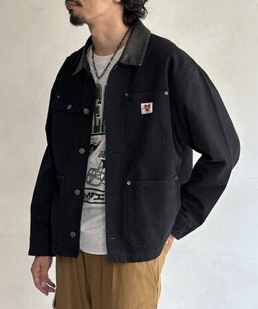 襟レザーダックカバーオール