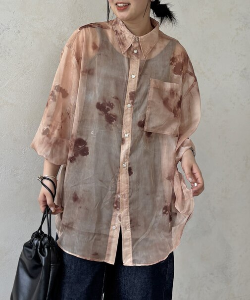 シアー長袖柄シャツ