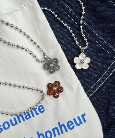ボールチェーンお花アクリルネックレス