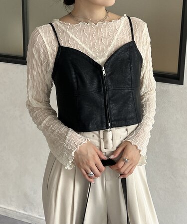 ダブルジップ合皮キャミ