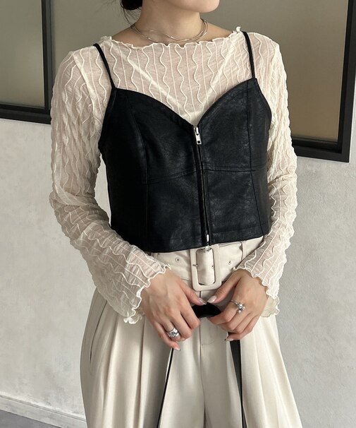 ダブルジップ合皮キャミ