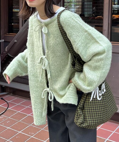 シャギーリボンニットカーディガン