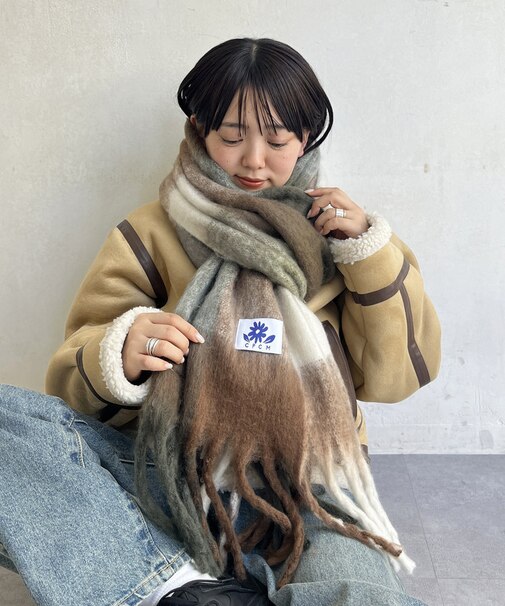 ふわふわチェックマフラー