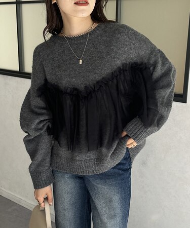 チュールビスチェドッキングニット
