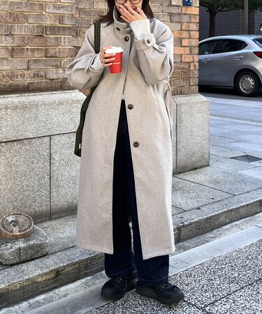 杢調ラグランスリーブスタンドネックコート