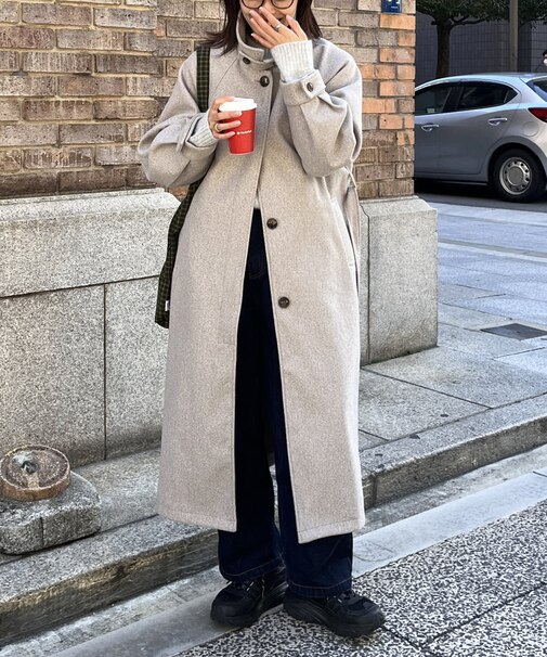 杢調ラグランスリーブスタンドネックコート
