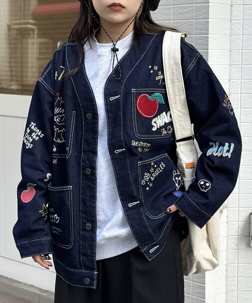 落書きデニムカバーオール