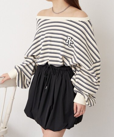 【RAY CASSIN】マルチボーダーオフショルTシャツ/ルーズTシャツ