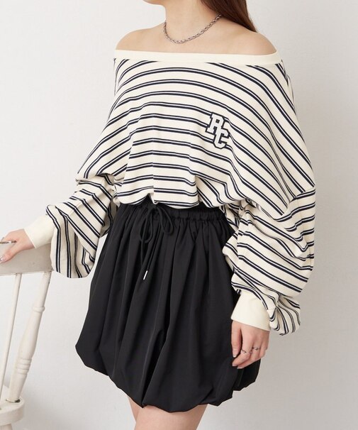 【RAY CASSIN】マルチボーダーオフショルTシャツ/ルーズTシャツ