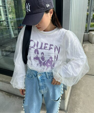 【CIAOPANIC TYPY】パール付シアーボリュームブラウス