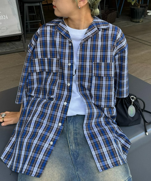 【【CIAOPANIC TYPY】チェックアソートダブルポケット半袖シャツ