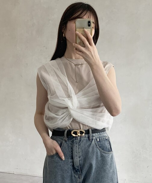 ツイストチュールドッキングノースリプルオーバー