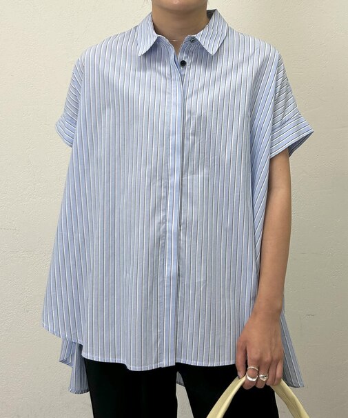 【SHENERY】サイドボタンフレアストライプシャツ
