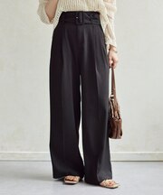 【全骨格細見え】ベルト付きハイウエストタックパンツ