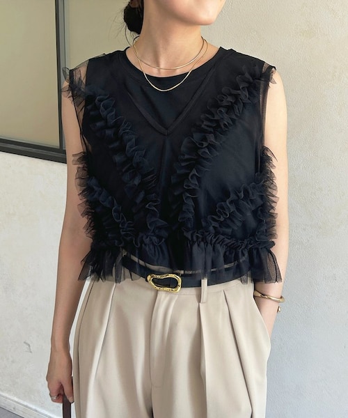 【完売】チュールベスト チュールフリルベスト×ノースリセットプルオーバー｜パル