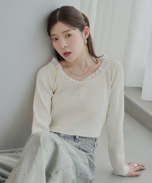 Chico】フリルドッキングヘンリーニット｜パルグループアウトレットの