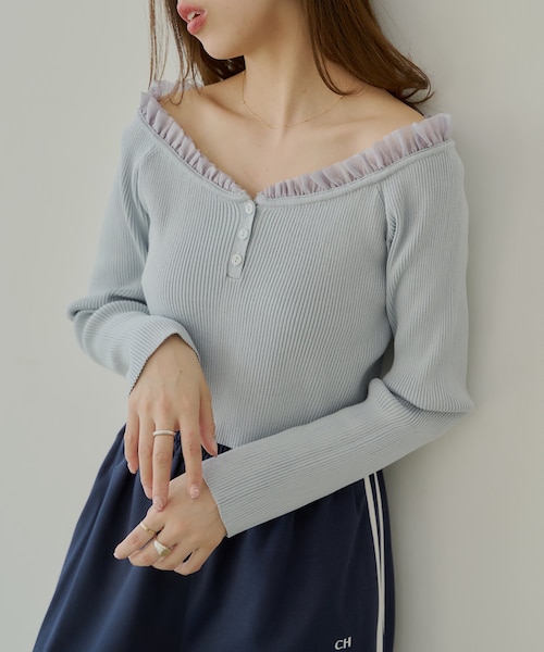 Chico】フリルドッキングヘンリーニット｜パルグループアウトレットの
