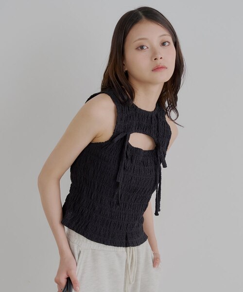 シャーリングタンク+シャーリングフレアスカート　chico Chico（チコ）の「【6色展開/セットアイテム】シャーリング