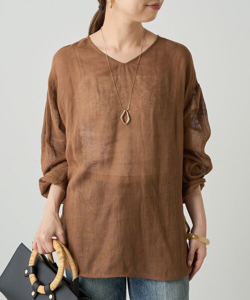 【未使用・タグ付】メッシュリネンルーズプルオーバー/ベージュ Loungedress】メッシュリネン2WAYルーズプルオーバー｜パルグループ