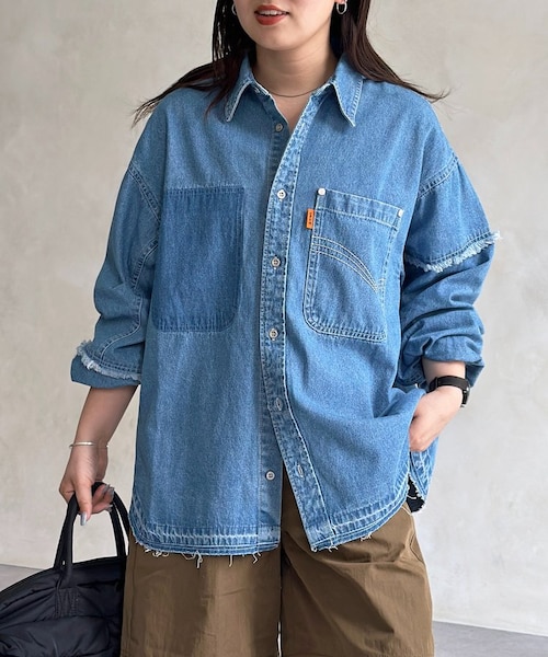 袖切替フリンジデニムシャツ｜パルグループアウトレットの