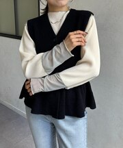 袖先配色プリーツメロープルオーバー