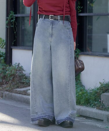 【RAY CASSIN】ベルト付デニムルーズパンツ