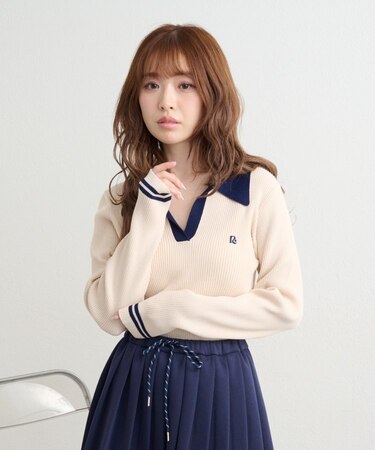 【RAY CASSIN】胸刺繍スキッパーポロコンパクトニット