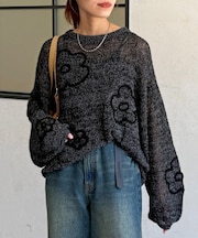 コード刺繍透かし編みニット