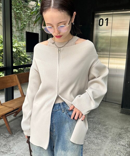 新品未使用タグ付き★mystic プルオーバー&カーディガンセット mystic】ワイドネックZIPカーディガン｜パルグループ