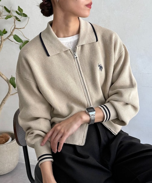 【U.S. POLO ASSN.】襟付きジップカーディガン