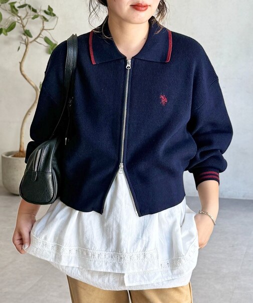 【U.S. POLO ASSN.】襟付きジップカーディガン