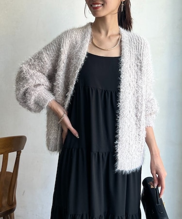 ラメフラワーフェザーモールカーデ