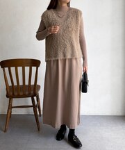 シャギーベスト×ニットワンピース