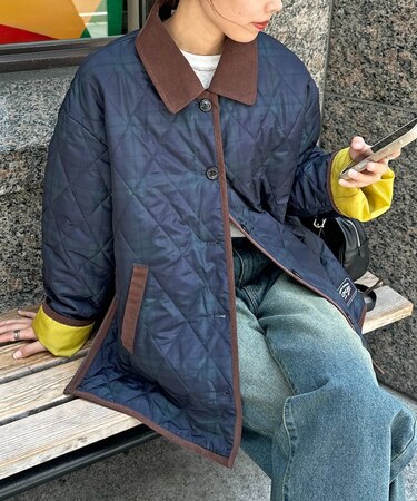 襟コーデュロイキルティングブルゾン