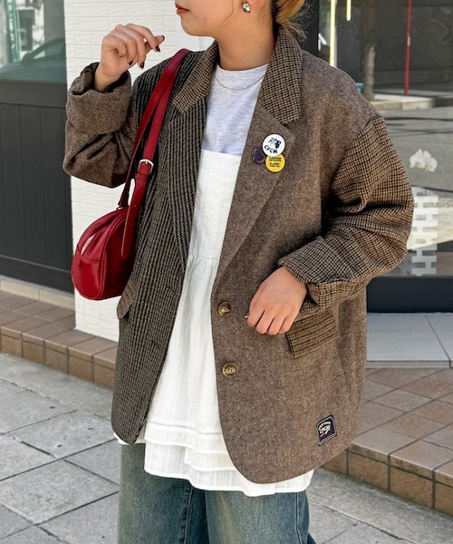 【完売】缶バッジ付ツイードテーラードジャケット 缶バッジ付きツイードテーラードジャケット｜パルグループアウトレット