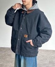 襟コーデュロイワークジャケット