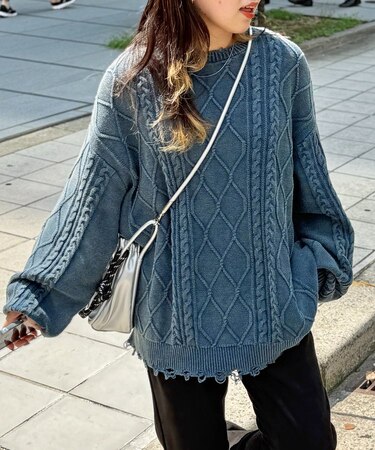 ピグメントケーブルダメージニット