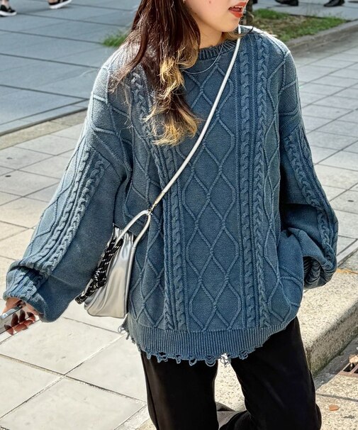 ピグメントケーブルダメージニット