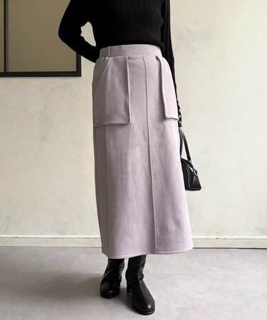 スエード×リブナロースカート