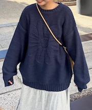 同色花柄ジャガードニット