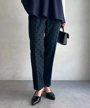 【セレモニー対応可】フロッキードットテーパードパンツ